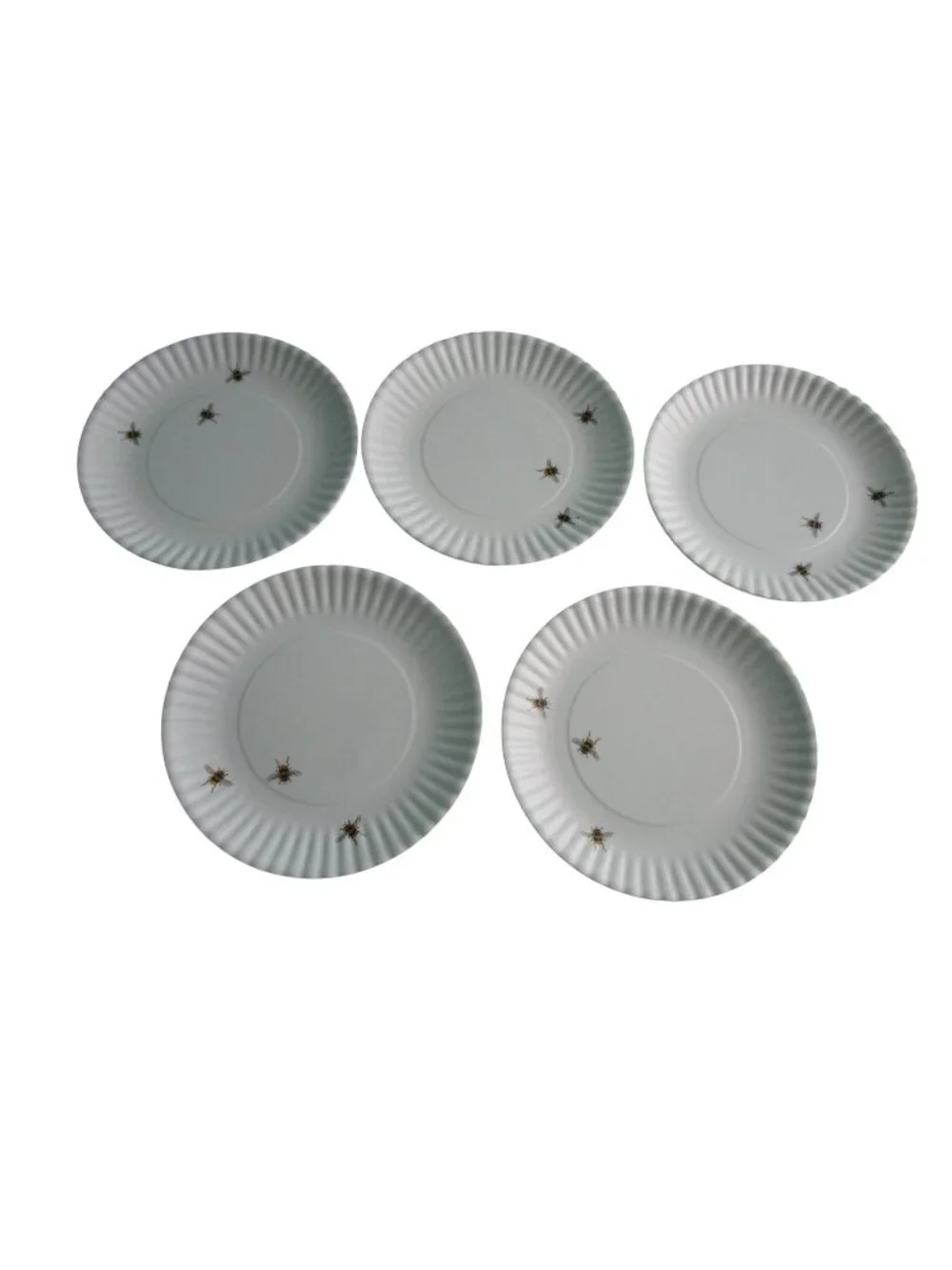 Bee Motif Melamine White Paper Plate Style One Hundred 80 Degrees Fluted Five Ge